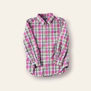 Ralph Lauren Boys Sz7 Pastel Plaid Btn Down Cotton Preppy Pink Blue Green Easter
